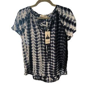 Women's Blue Tie Dyed Style Short Bell Sleeve by Angafashion-Size L